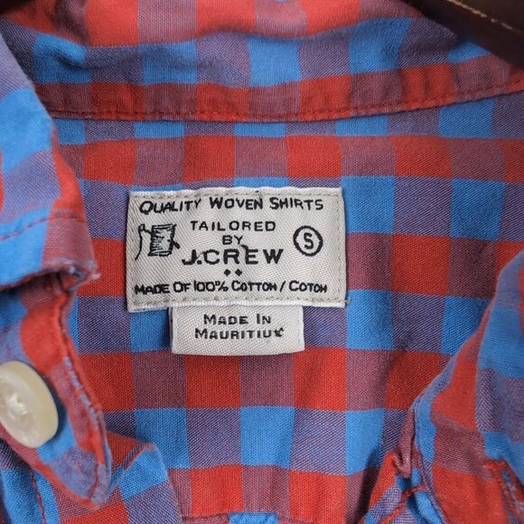 Vintage J. Crew Men's Red/Blue Plaid Button Up Long Sleeve Oxford Shirt, Small - Picture 3 of 6